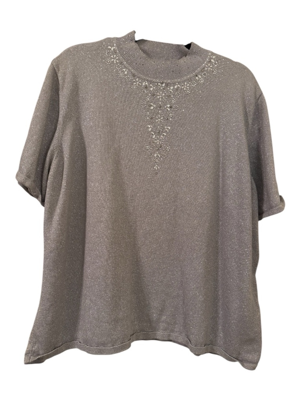 Alfred Dunner Embellished Shimmer Knit Top 3X Rhinestone Neckline